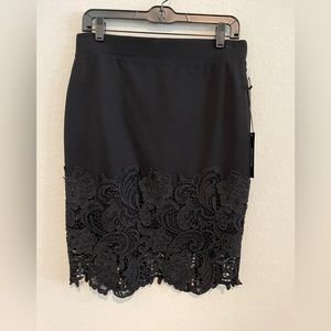 NEW, Haute Monde, women’s black pointe waistband pencil skirt with lace detail.